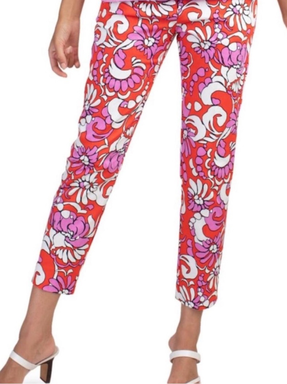 NWT Trina Turk Moss 2 Ankle Pants in Pink & Red- Size 4